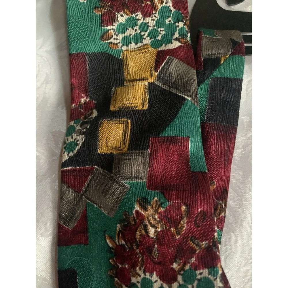 Ezmenegildo Zegna Silk Floral Picture Tie Gold Burgundy‎ Green